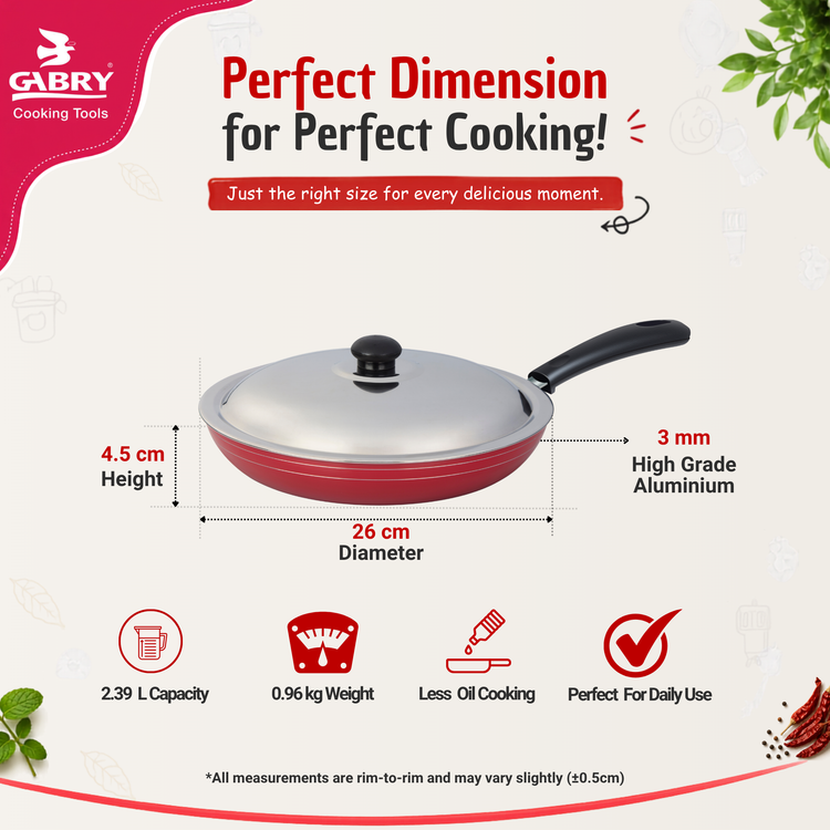 GABRY Non-Stick Fry Pan | PFOA-Free | 3-Layer Coating | Steel Lid | Elegant Series