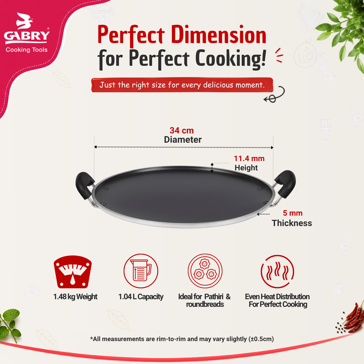 GABRY Non-Stick Pathiri Tawa | Round | Cast Plate | Roti & Dosa Griddle | Elegant Series