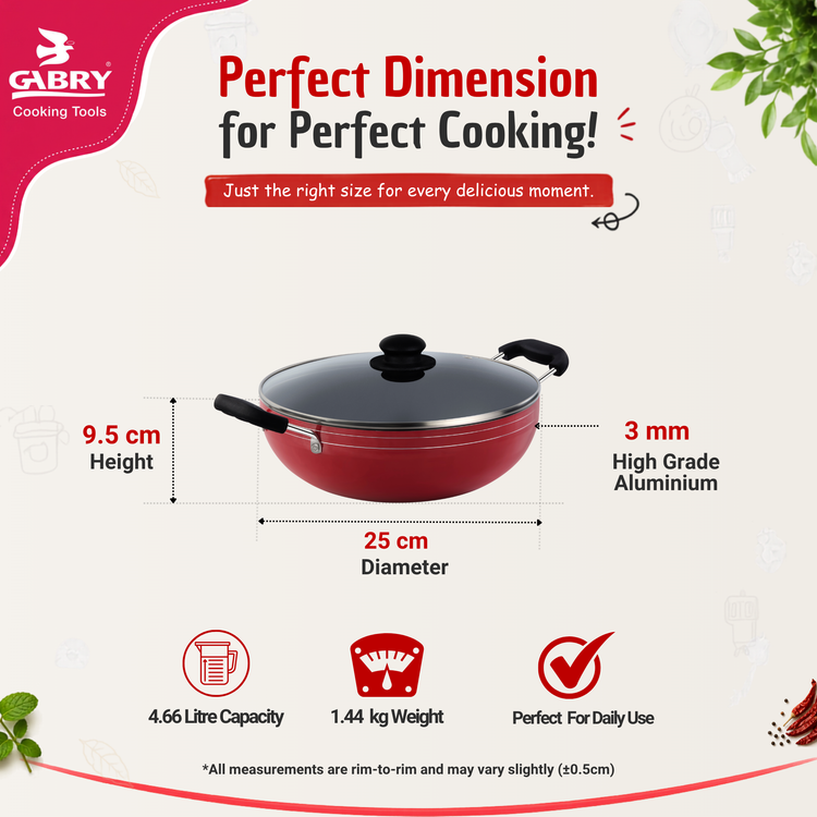 GABRY Non-Stick Kadai | Glass Lid | PFOA-Free | Elegant Plus Series