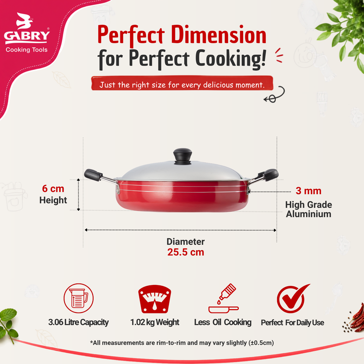 GABRY Non-Stick Saute Pan | PFOA-Free | 3-Layer Coating | Steel Lid