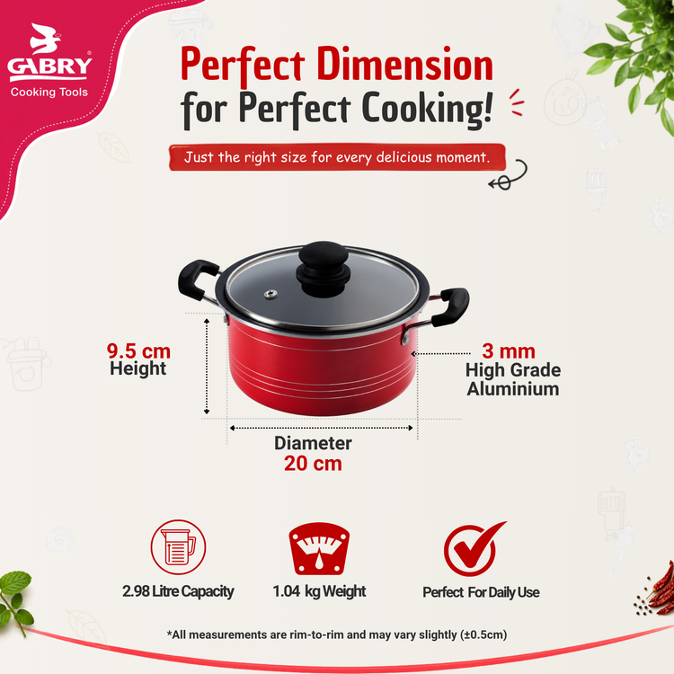 Gabry Non-Stick Stew Pot 20 cm | Glass Lid | PFOA-Free | Elegant Plus