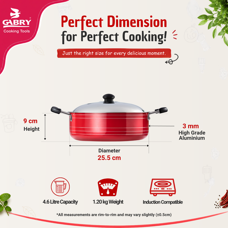 Gabry Non-Stick Cooking Pot | PFOA-Free | 3-Layer Coating | Steel Lid | Elegant Series