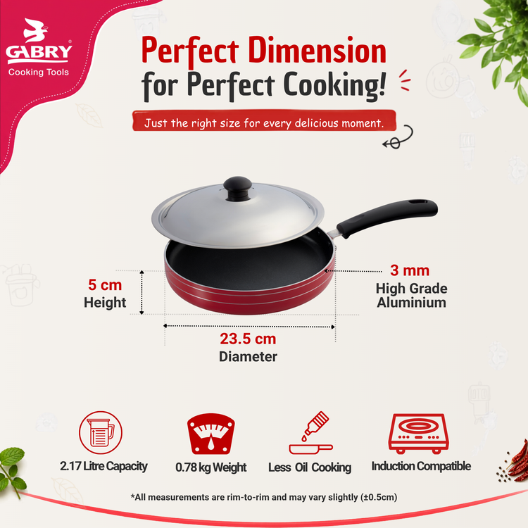 GABRY Non-Stick Induction Saute Pan | PFOA-Free | 3-Layer | Steel Lid