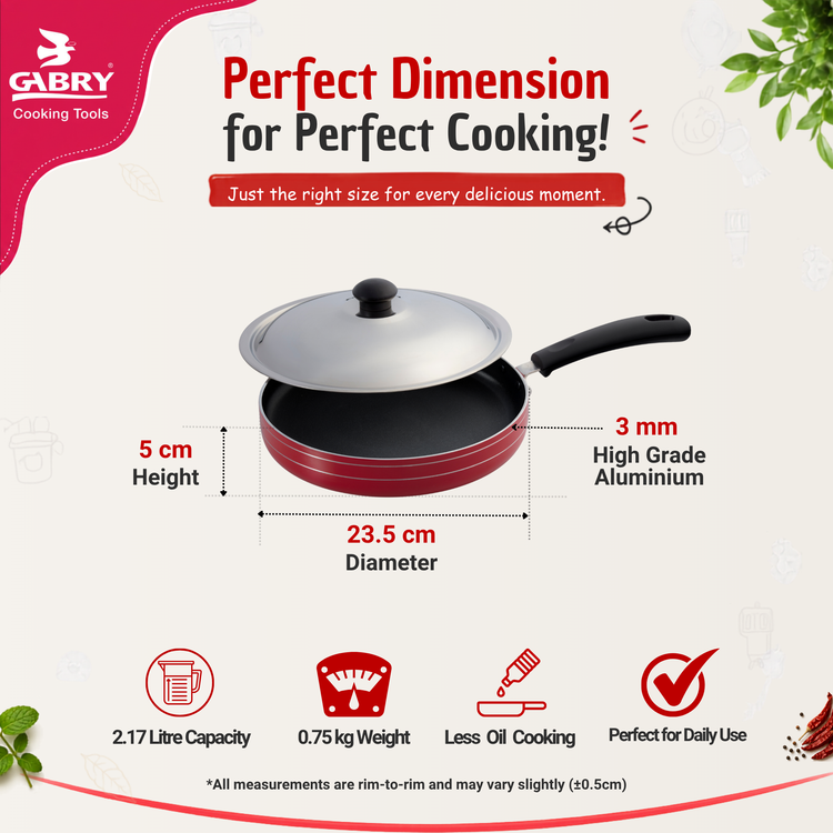 GABRY Non-Stick Saute Pan | PFOA-Free | 3-Layer Coating | Steel Lid