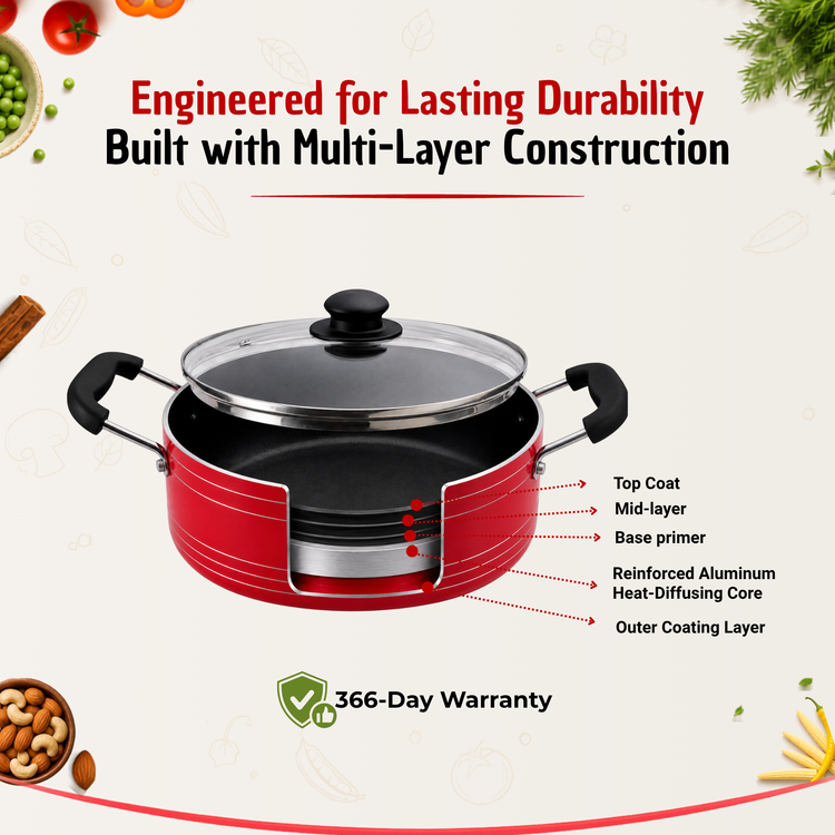Gabry Non-Stick Cooking Pot | Glass Lid | PFOA-Free | Elegant Plus Series
