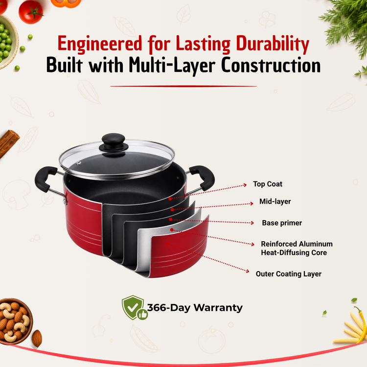 Gabry Non-Stick Stew Pot 20 cm | Glass Lid | PFOA-Free | Elegant Plus