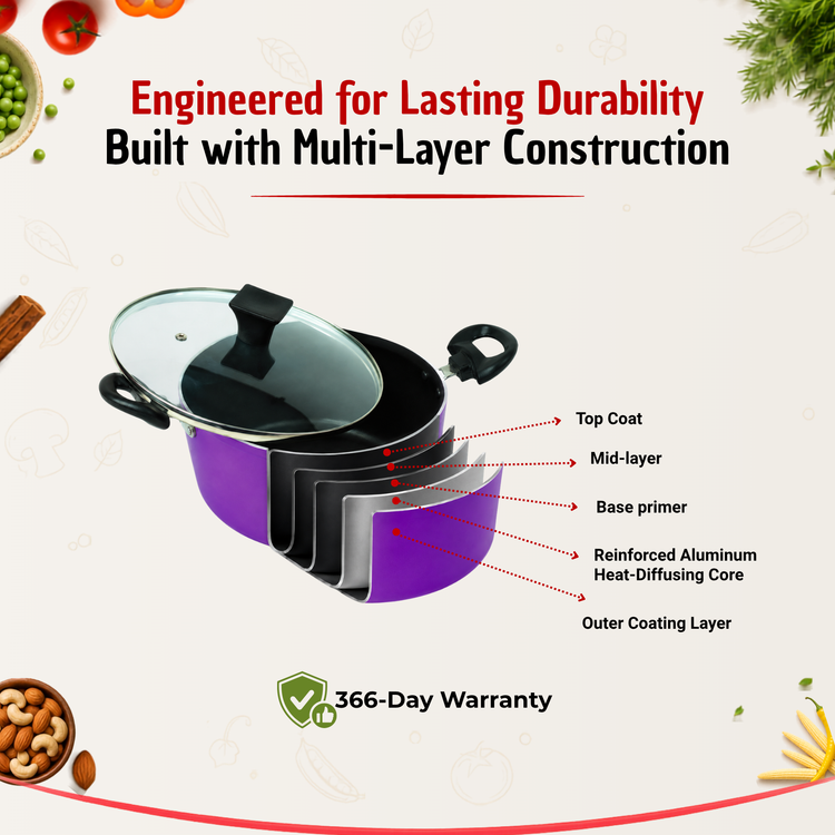 Gabry Non-Stick Casserole 24 cm | Glass Lid | Elegant Plus Series