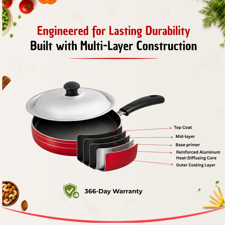 GABRY Non-Stick Saute Pan | PFOA-Free | 3-Layer Coating | Steel Lid