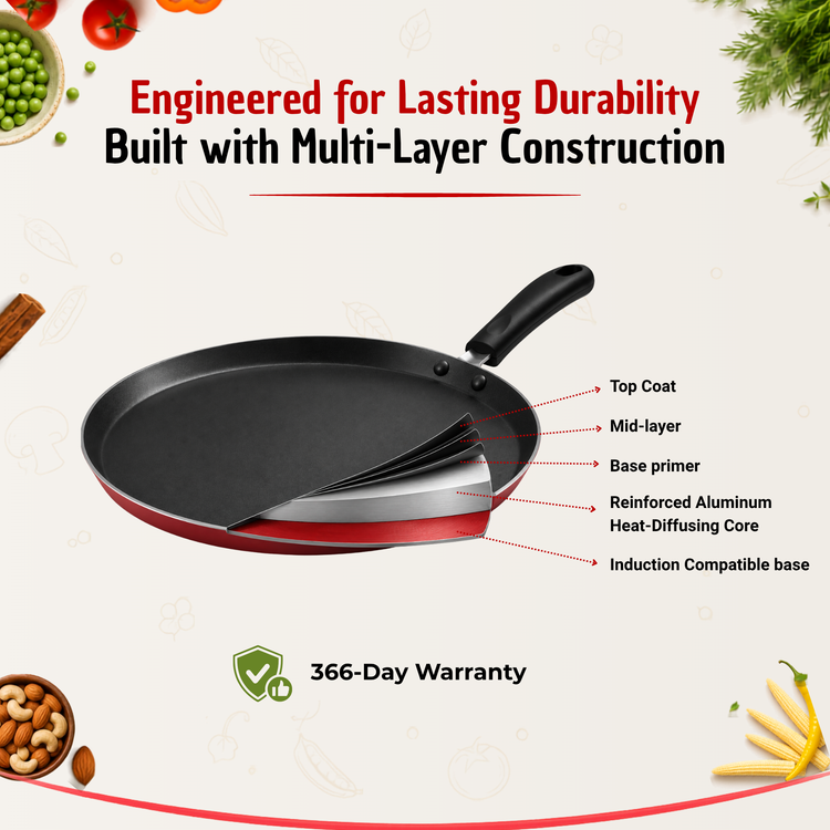 GABRY Non-Stick Induction Dosa Tawa | PFOA-Free | 3-Layer Coating