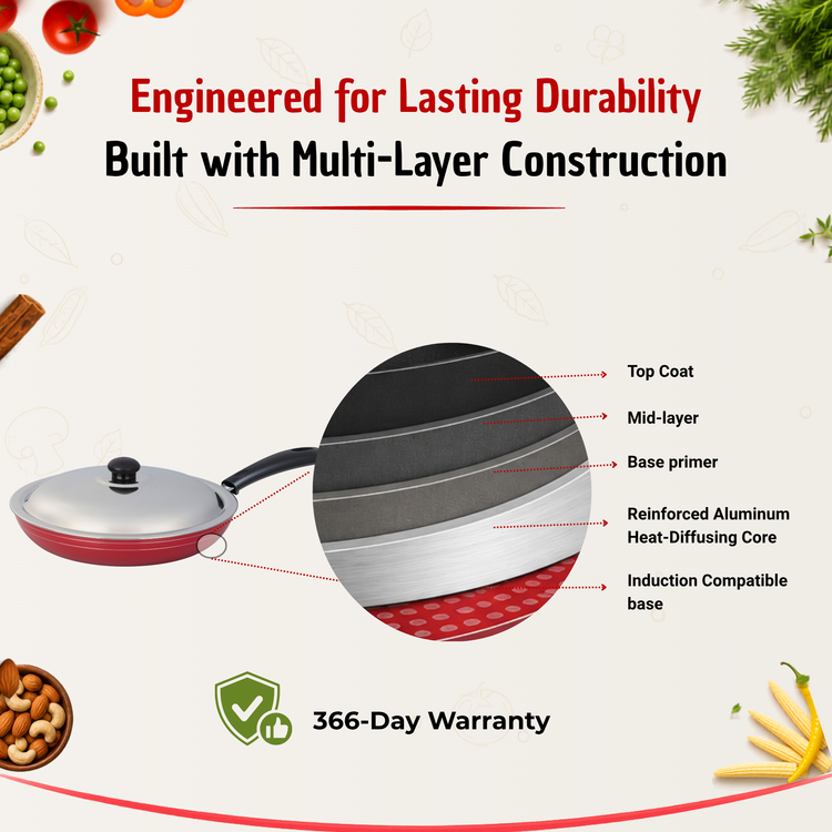GABRY Non-Stick Induction Fry Pan | PFOA-Free | 3-Layer | Steel Lid