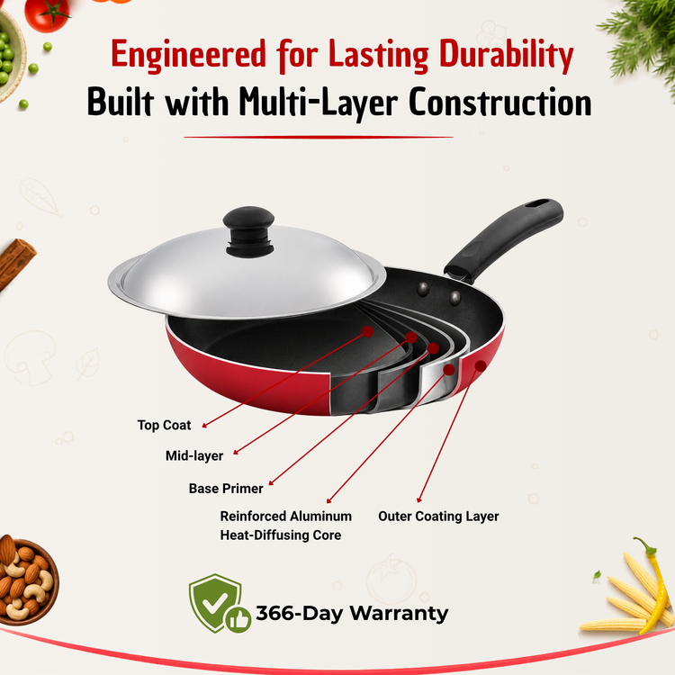 GABRY Classic Non-Stick Fry Pan | Steel Lid | PFOA-Free | Frying