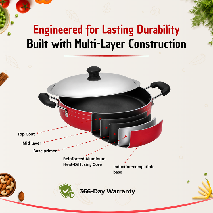 GABRY Non-Stick Induction Saute Pan | PFOA-Free | 3-Layer | Steel Lid