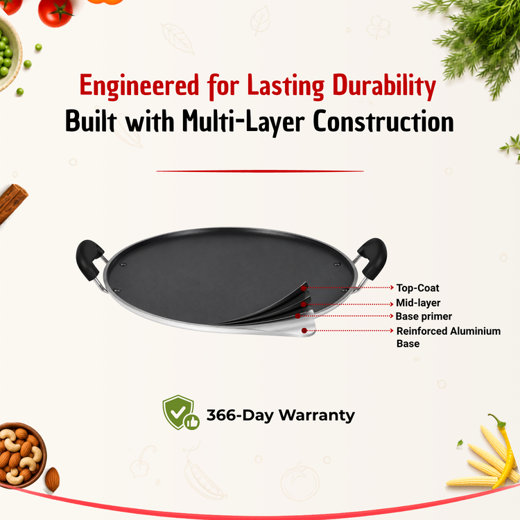 GABRY Non-Stick Pathiri Tawa | Round | Cast Plate | Roti & Dosa Griddle | Elegant Series