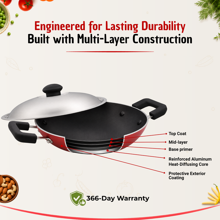 GABRY Non-Stick Deep Appachatty 21.4 cm | Steel Lid | Elegant Series