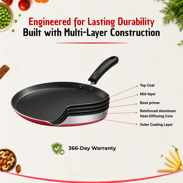 GABRY Non-Stick Dosa Tawa | PFOA-Free | 3-Layer Coating | Bakelite