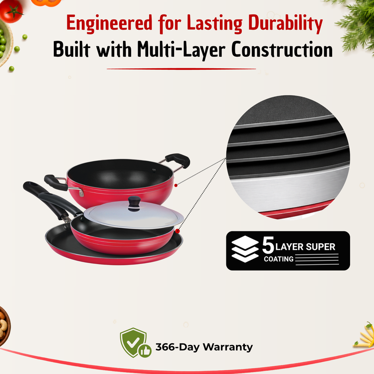 Gabry Classic Non-Stick 4-Piece Induction Combo | Kadai, Tawa & Fry Pan