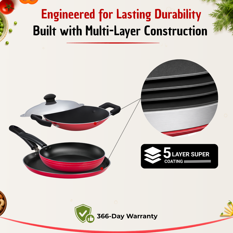 Gabry Classic Non-Stick 4-Piece Combo | Frypan, Appachatty & Lid, Tawa