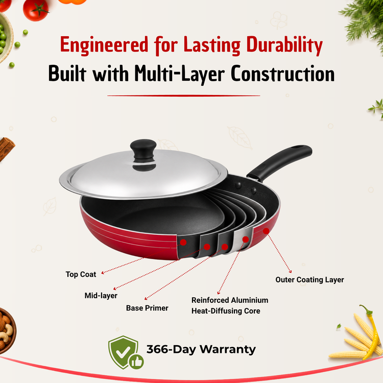 GABRY Non-Stick Fry Pan | PFOA-Free | 3-Layer Coating | Steel Lid | Elegant Series