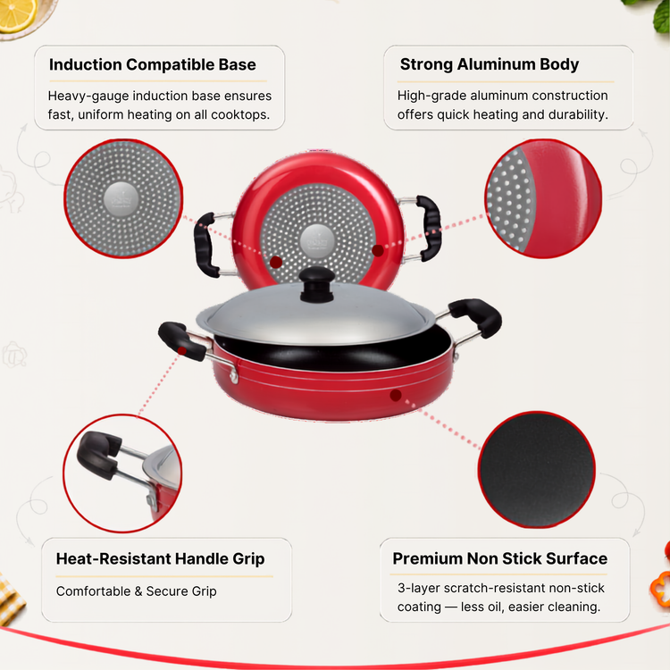 GABRY Non-Stick Induction Saute Pan | PFOA-Free | 3-Layer | Steel Lid