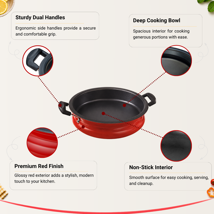 Gabry Non-Stick Meenchatty 28 cm | Glass Lid | PFOA-Free | Fish Curry Pot