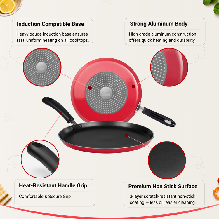 GABRY Non-Stick Induction Dosa Tawa | PFOA-Free | 3-Layer Coating