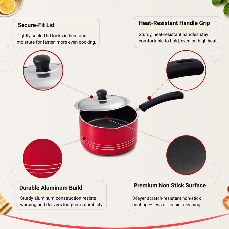Gabry Non-Stick Milk Pan 20 cm | Steel Lid | Saucepan for Tea & Curry | Elegant Series