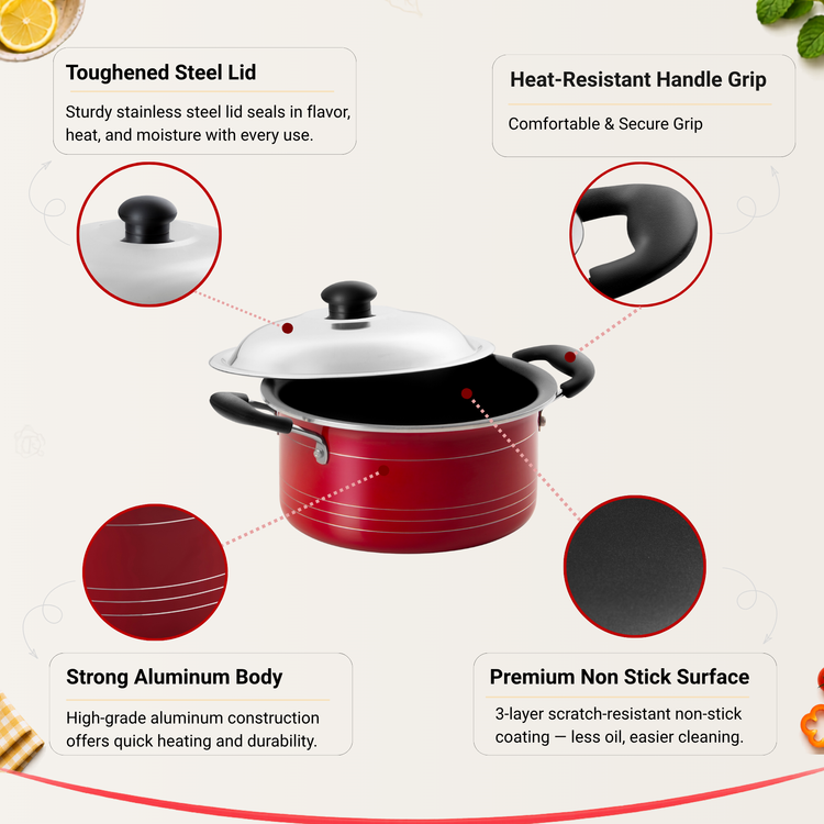 Gabry Non-Stick Stew Pot 20 cm | Steel Lid | Elegant Series