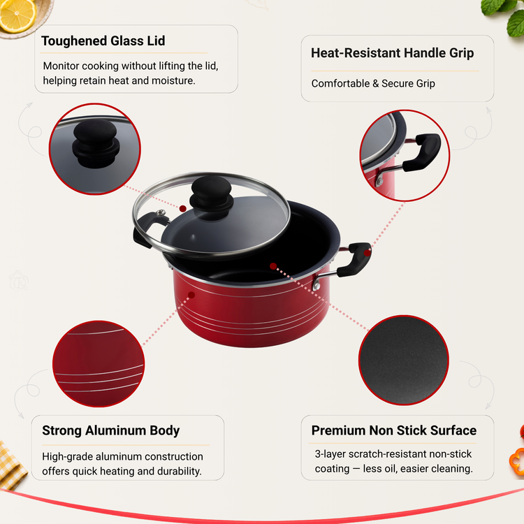 Gabry Non-Stick Stew Pot 20 cm | Glass Lid | PFOA-Free | Elegant Plus