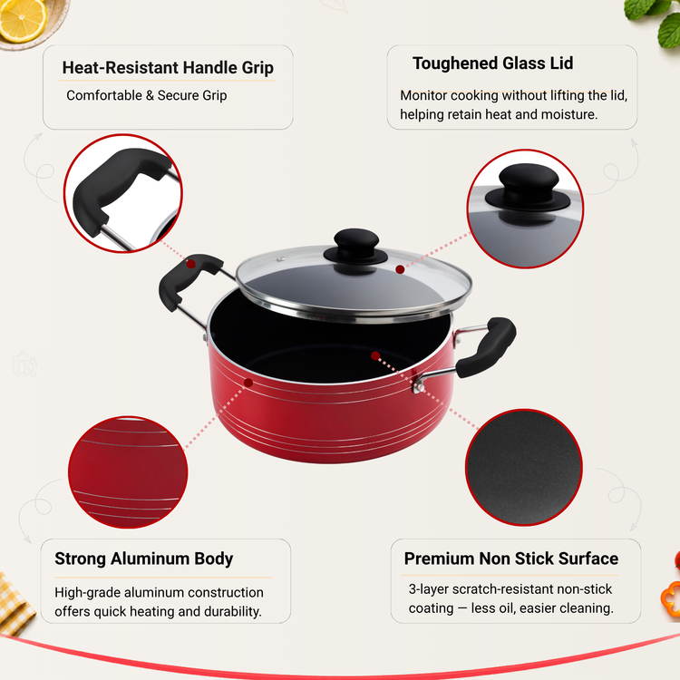 Gabry Non-Stick Cooking Pot | Glass Lid | PFOA-Free | Elegant Plus Series