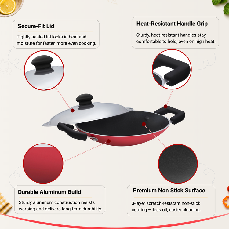GABRY Non-Stick Deep Appachatty 21.4 cm | Steel Lid | Elegant Series
