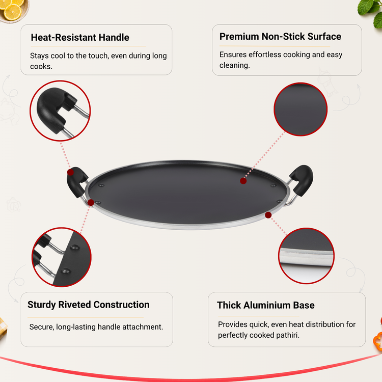 GABRY Non-Stick Pathiri Tawa | Round | Cast Plate | Roti & Dosa Griddle | Elegant Series
