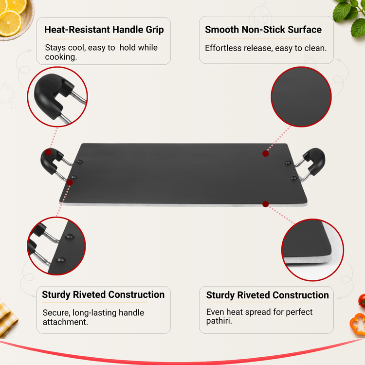 GABRY Flat Non-Stick Pathiri Tawa | PFOA-Free | 3-Layer Coating | Elegant Series