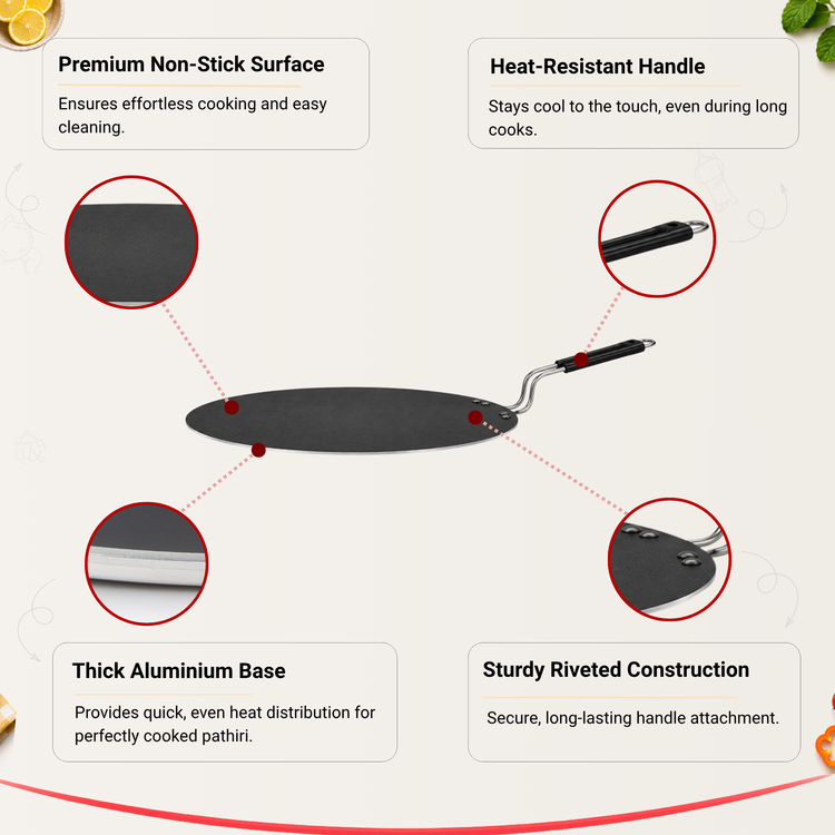 GABRY Non-Stick Pathiri Tawa 29.5 cm | Round Mini | Roti & Dosa Griddle