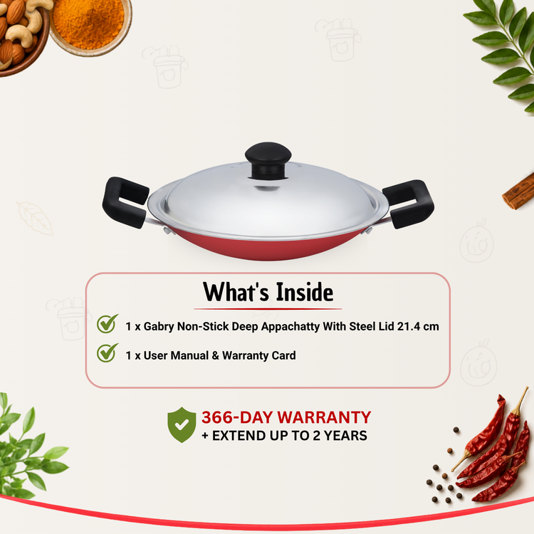 GABRY Non-Stick Deep Appachatty 21.4 cm | Steel Lid | Elegant Series