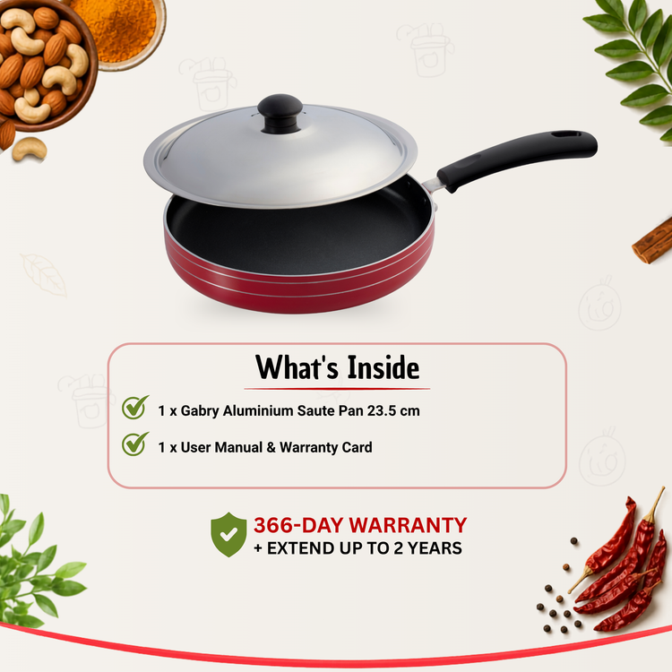 GABRY Non-Stick Saute Pan | PFOA-Free | 3-Layer Coating | Steel Lid