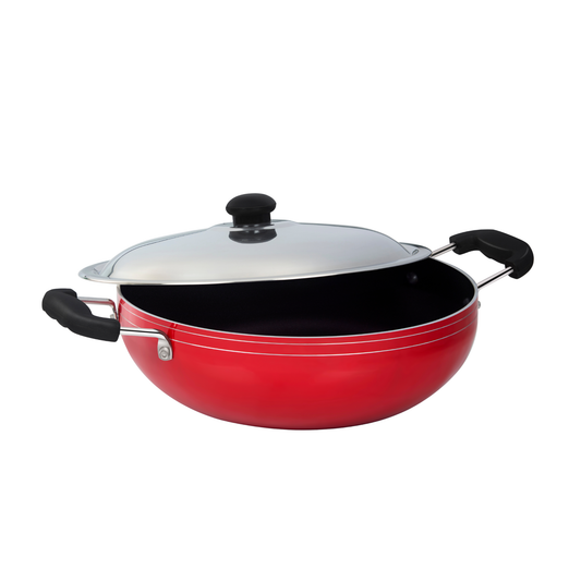 GABRY Classic Non-Stick Kadai 22 cm | Steel Lid | Deep Fry Vessel