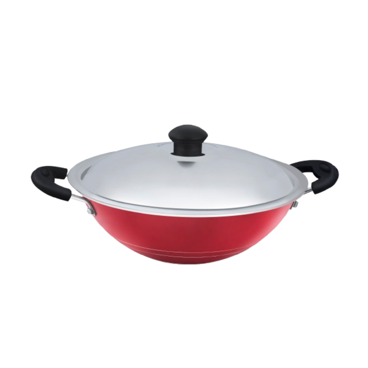 GABRY Non-Stick Cheena Chatti 24 cm | Steel Lid | Deep Fry Kadai | Elegant Series