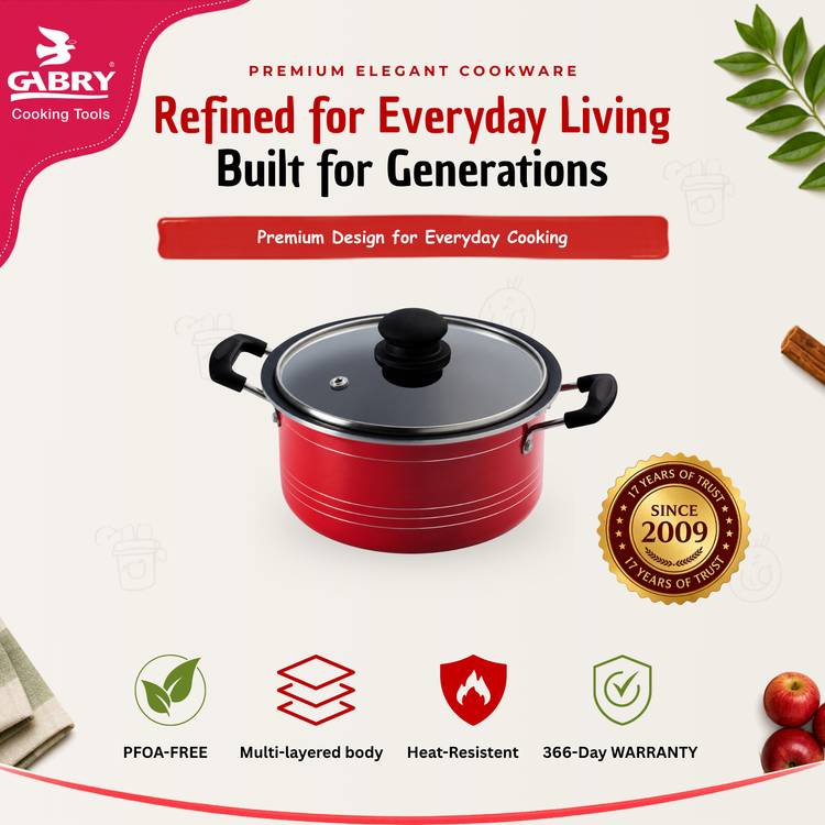 Gabry Non-Stick Stew Pot 20 cm | Glass Lid | PFOA-Free | Elegant Plus