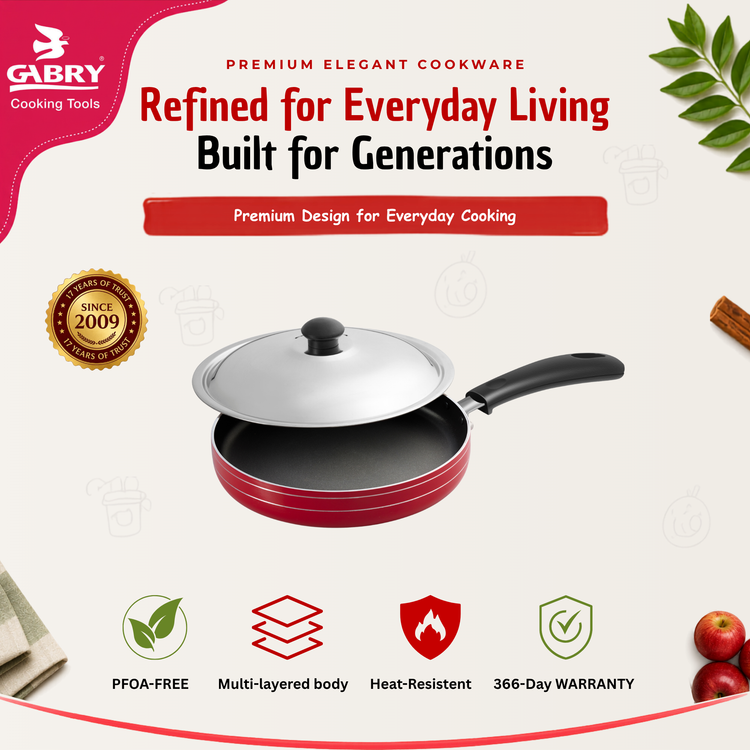 GABRY Non-Stick Saute Pan | PFOA-Free | 3-Layer Coating | Steel Lid