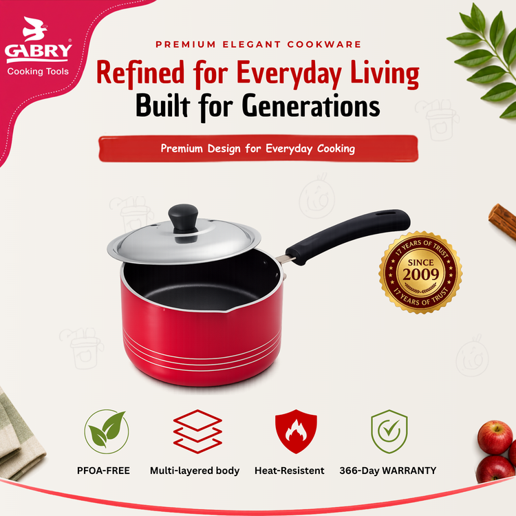 Gabry Non-Stick Milk Pan 20 cm | Steel Lid | Saucepan for Tea & Curry | Elegant Series
