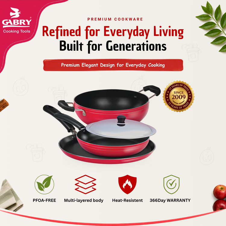 Gabry Classic Non-Stick 4-Piece Induction Combo | Kadai, Tawa & Fry Pan