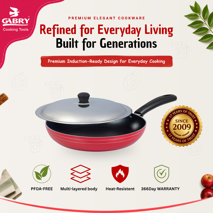 GABRY Non-Stick Induction Fry Pan | PFOA-Free | 3-Layer | Steel Lid