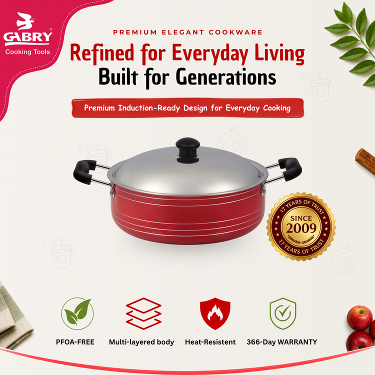 Gabry Non-Stick Induction Cooking Pot | PFOA-Free | 3-Layer | Steel Lid