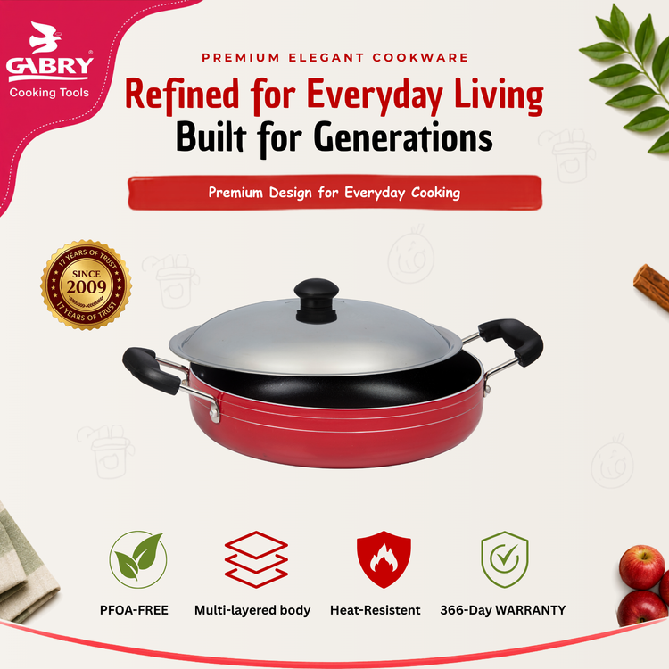 GABRY Non-Stick Saute Pan | PFOA-Free | 3-Layer Coating | Steel Lid