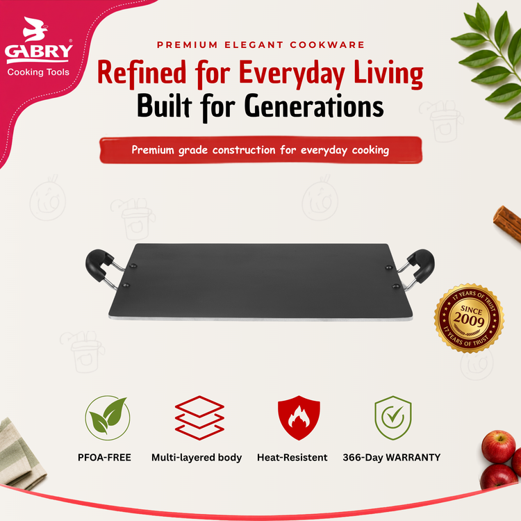 GABRY Flat Non-Stick Pathiri Tawa | PFOA-Free | 3-Layer Coating | Elegant Series