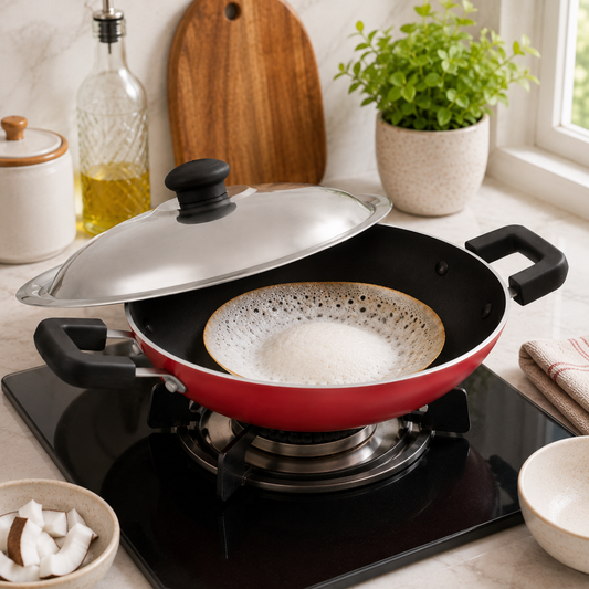 GABRY Non-Stick Deep Appachatty 21.4 cm | Steel Lid | Elegant Series