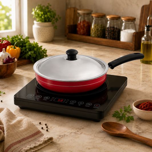 GABRY Non-Stick Induction Saute Pan | PFOA-Free | 3-Layer | Steel Lid