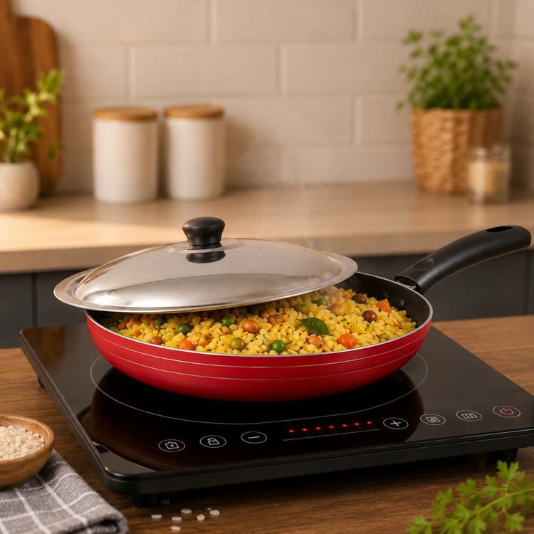 GABRY Non-Stick Induction Fry Pan | PFOA-Free | 3-Layer | Steel Lid