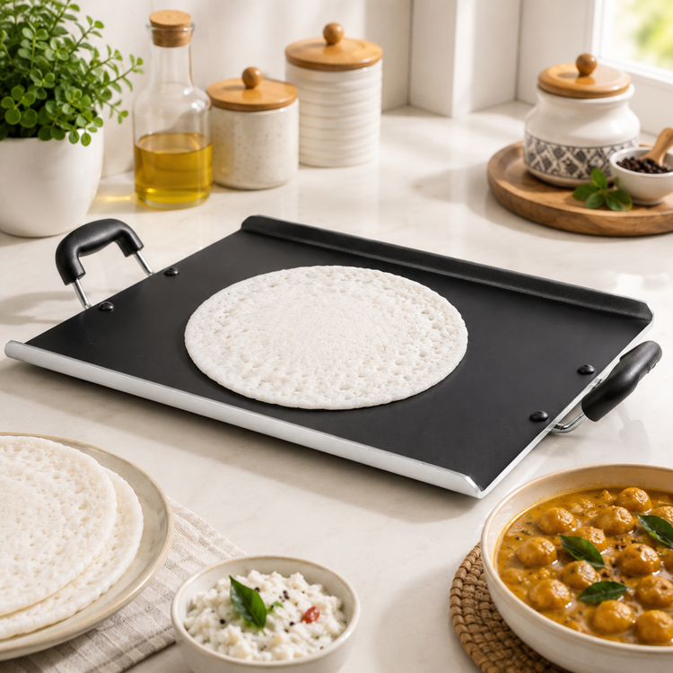 Gabry Non-Stick Raised Edge Pathiri Tawa | PFOA-Free | 3-Layer Coating | Elegant Series