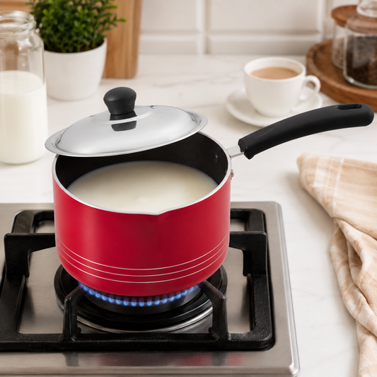 Gabry Non-Stick Milk Pan 20 cm | Steel Lid | Saucepan for Tea & Curry | Elegant Series